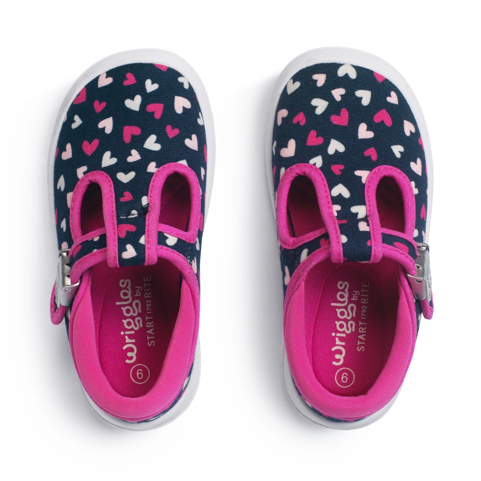 Start-Rite Wriggles T-Bar Navy/Pink Hearts
