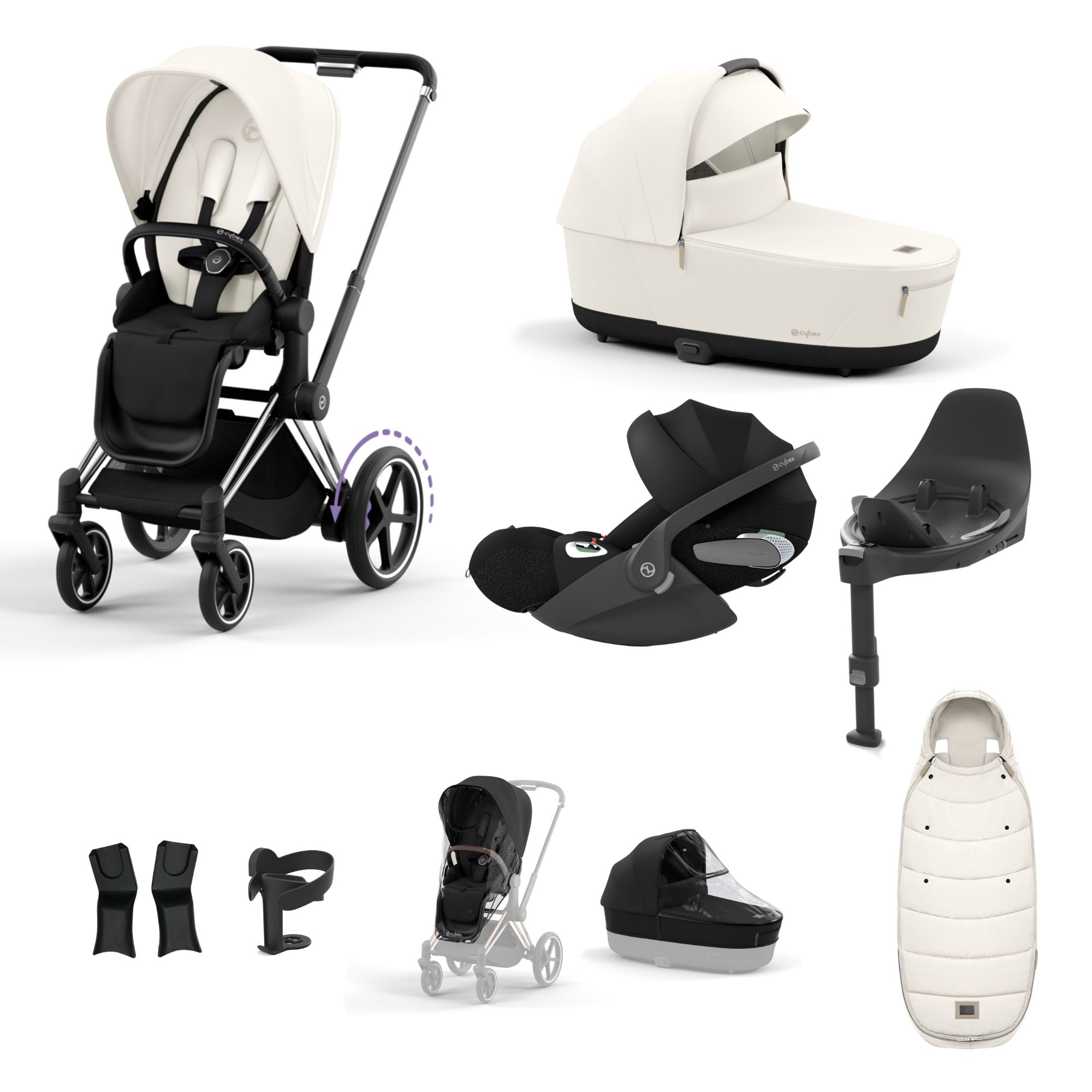 Cybex ePriam with Cloud T i-Size Travel System Bundle – Off White