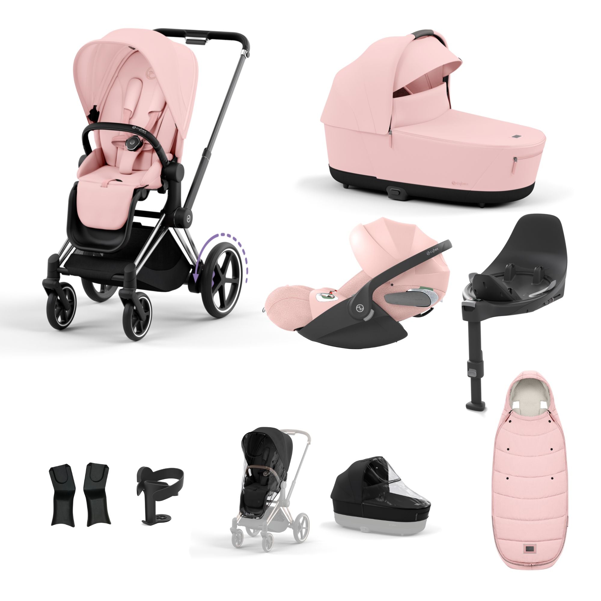 Cybex ePriam with Cloud T i-Size Travel System Bundle –  Peach Pink