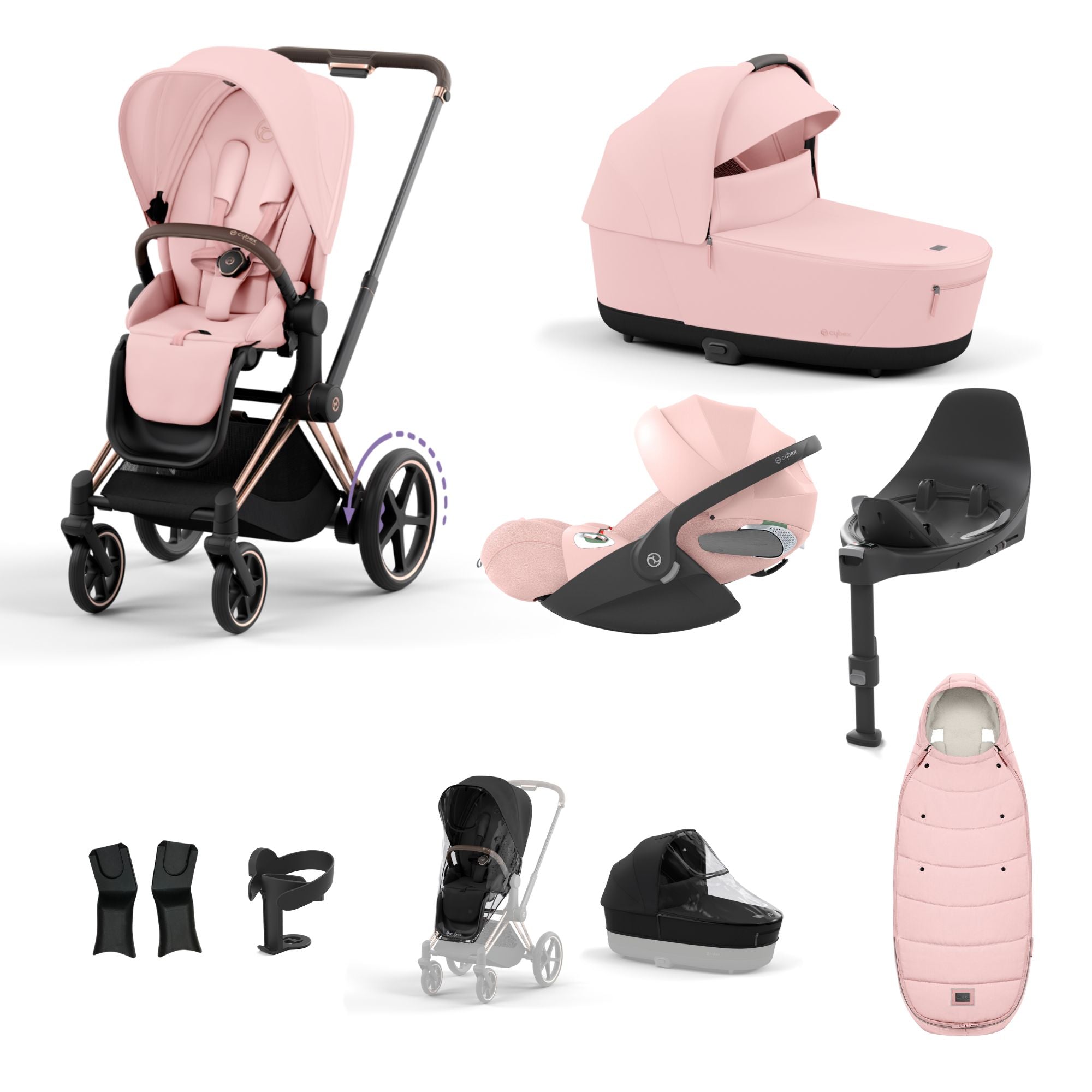 Cybex ePriam with Cloud T i-Size Travel System Bundle –  Peach Pink