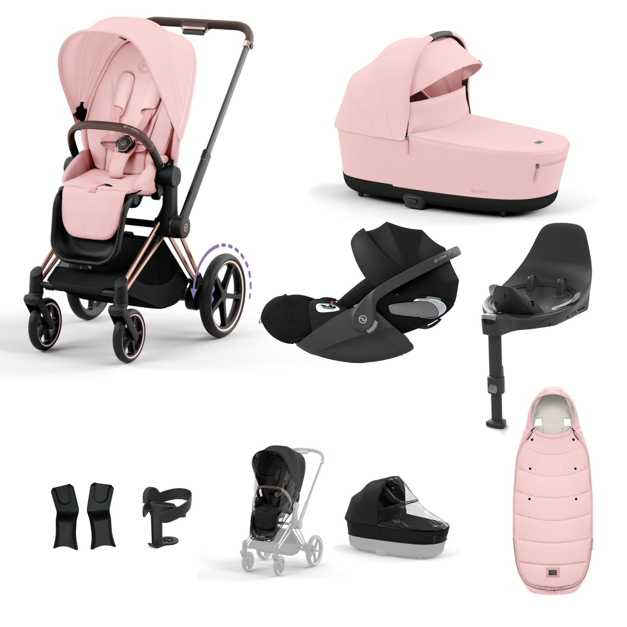 Cybex ePriam with Cloud T i-Size Travel System Bundle –  Peach Pink