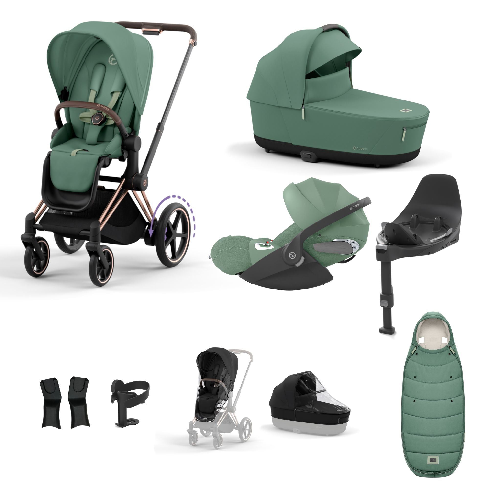 Cybex ePriam with Cloud T i-Size Travel System Bundle –  Leaf Green