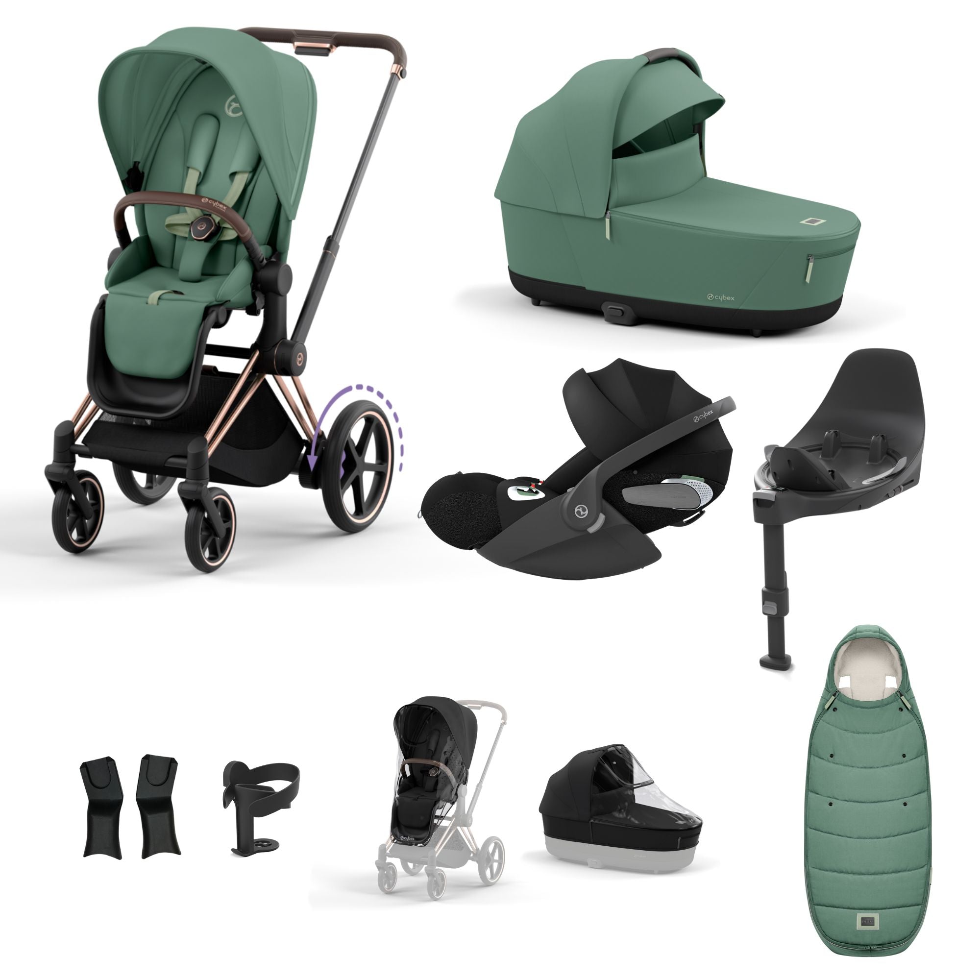 Cybex ePriam with Cloud T i-Size Travel System Bundle –  Leaf Green