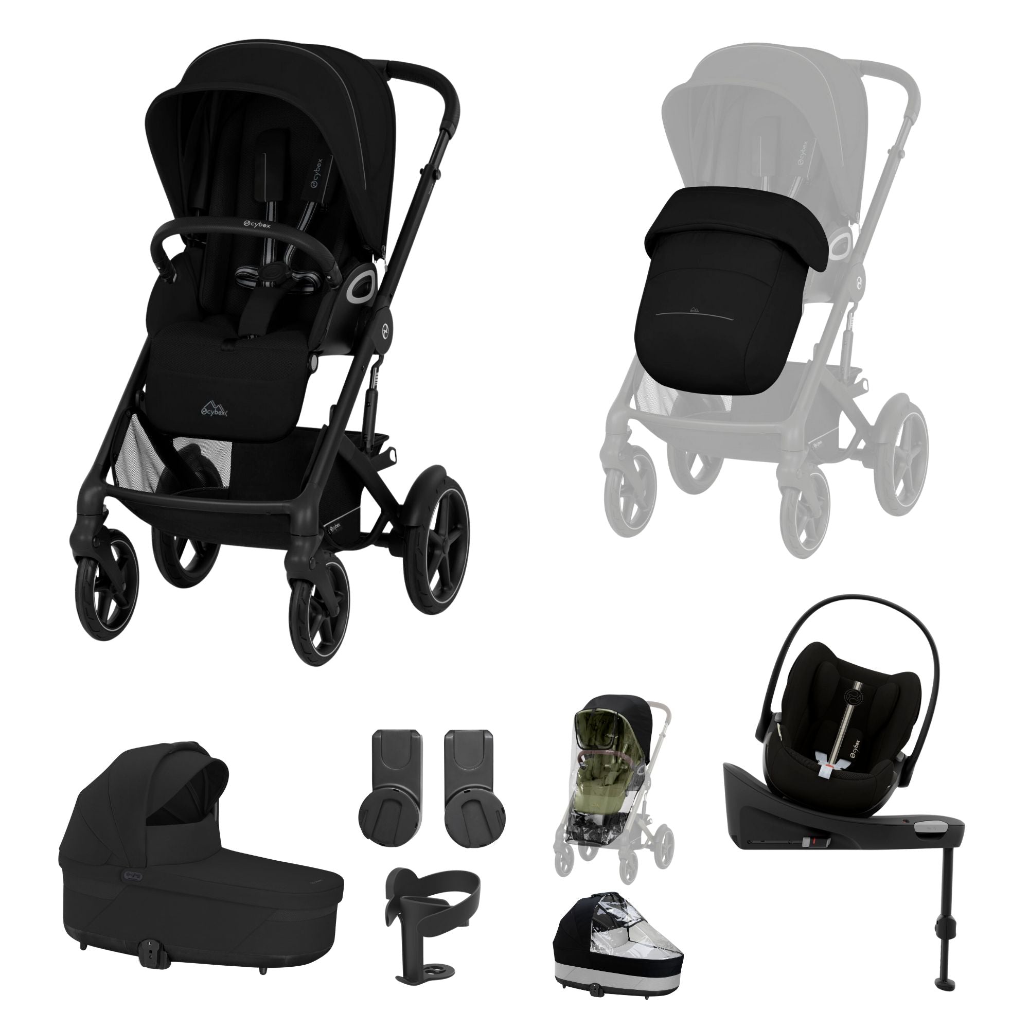Cybex Talos S Lux 10 piece bundle in Moon Black with Cloud G Plus and base
