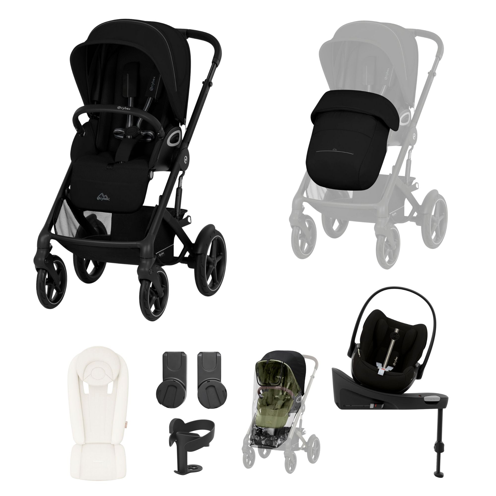 Cybex Talos S Lux 9 piece bundle in Moon Black with Cloud G Plus and Base