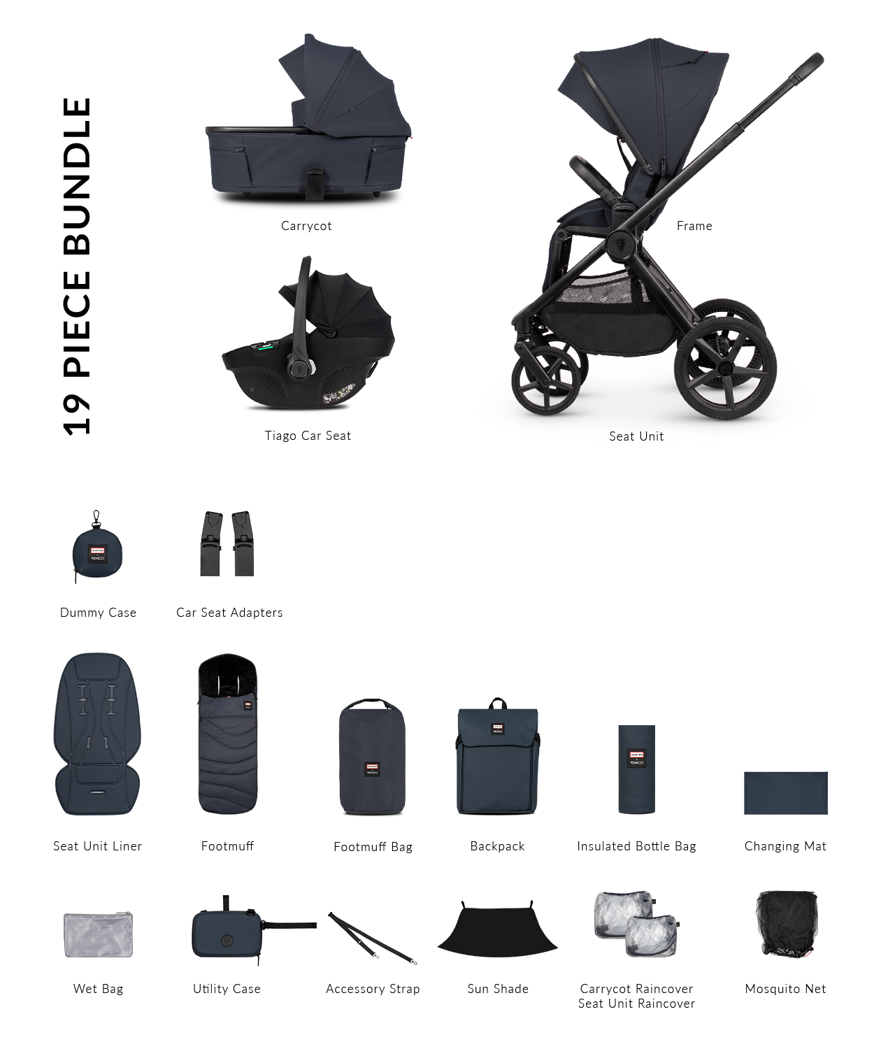 Hunter x Venicci Upline 3 Pram - 3in1 - Navy