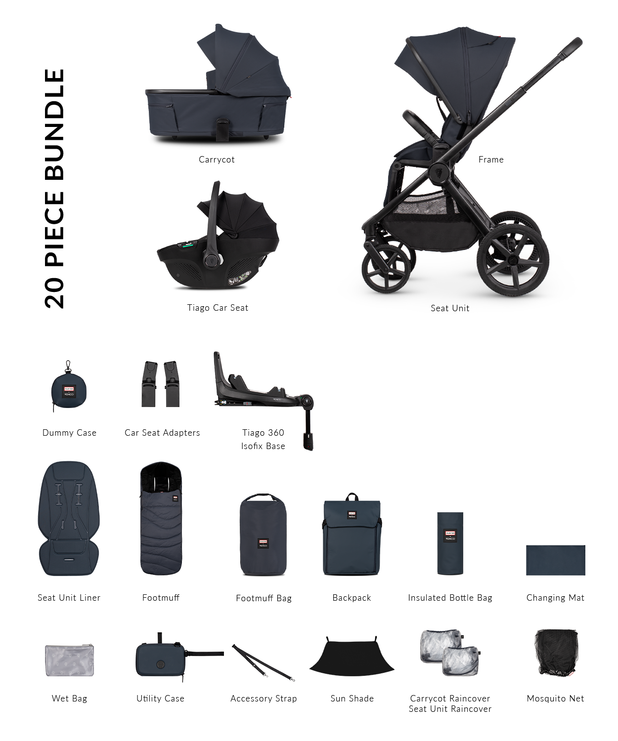 Hunter x Venicci Upline 3 Pram - 4in1 - Navy