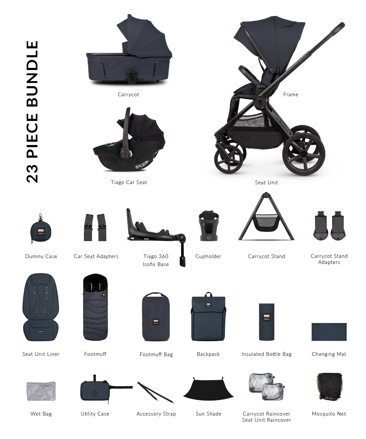 Hunter x Venicci Upline 3 Pram - 4in1 Plus - Navy