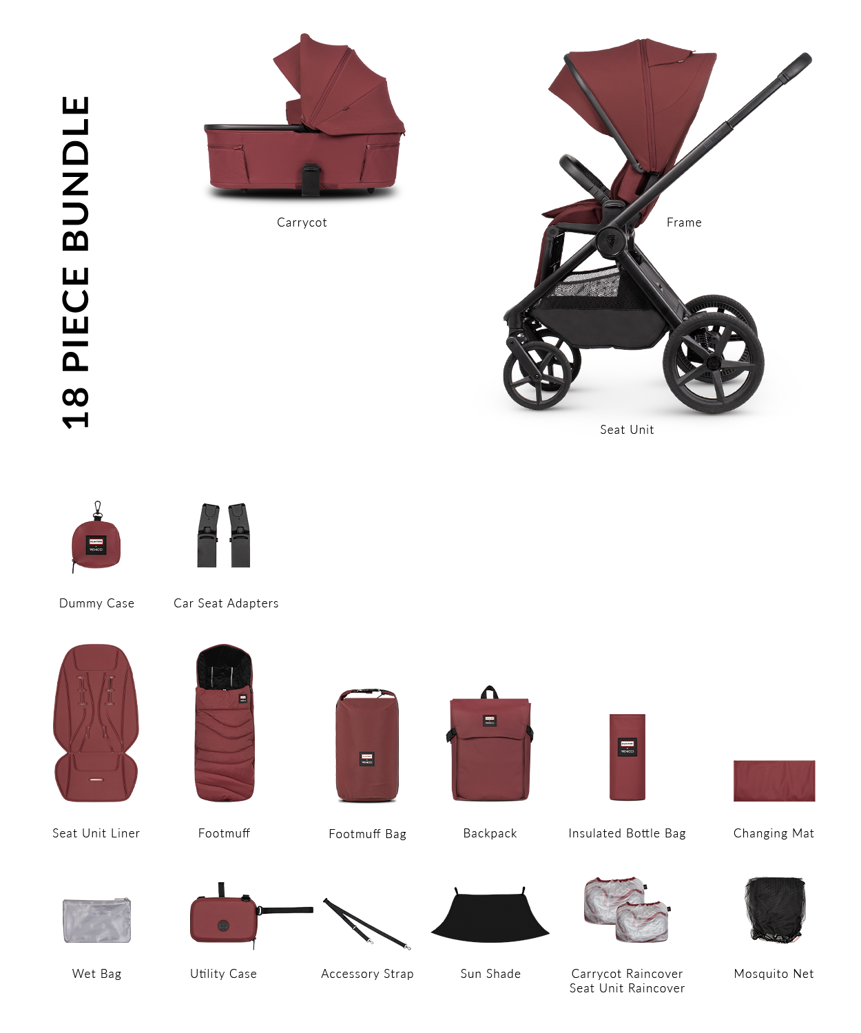 Hunter x Venicci Upline 3 Pram - 2in1 - Red