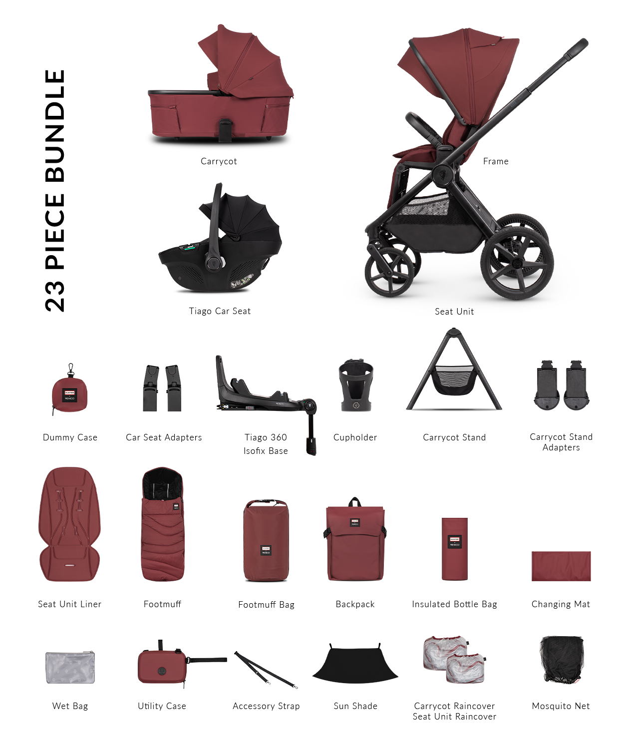 Hunter x Venicci Upline 3 Pram - 4in1 Plus - Red